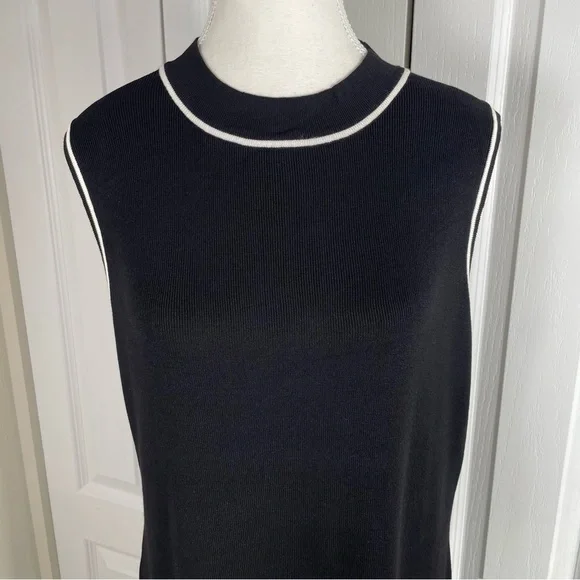 Free Assembly Ribbed Midi Sweater Dress Women’s XL Black White Trim Sleeveless - Picture 4 of 15